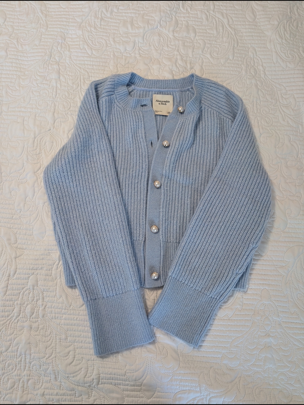 Abercrombie & Fitch Powder Blue Ribbed Pearl-Button Cardigan